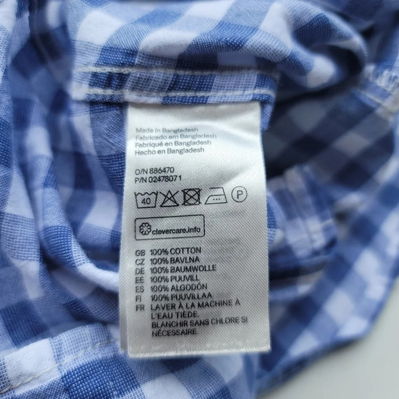 H&M LOGG Shirt Womens Blue White Button Up Plaid Shirt Short Sleeve Cotton Sz 14 - Picture 2 of 11